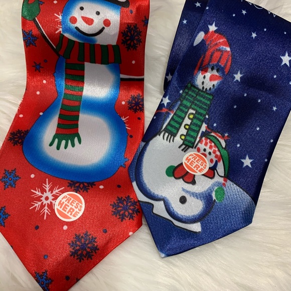Set of two musical holiday ties snowman red blue - Picture 4 of 4